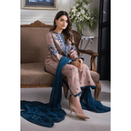 SastaaE 3 Piece Unstitched Embroidered Dress on Lawn Cotton fabric along with Chiffon Embroidered Dupatta - Default Title - Buy Online at Shopping Karado