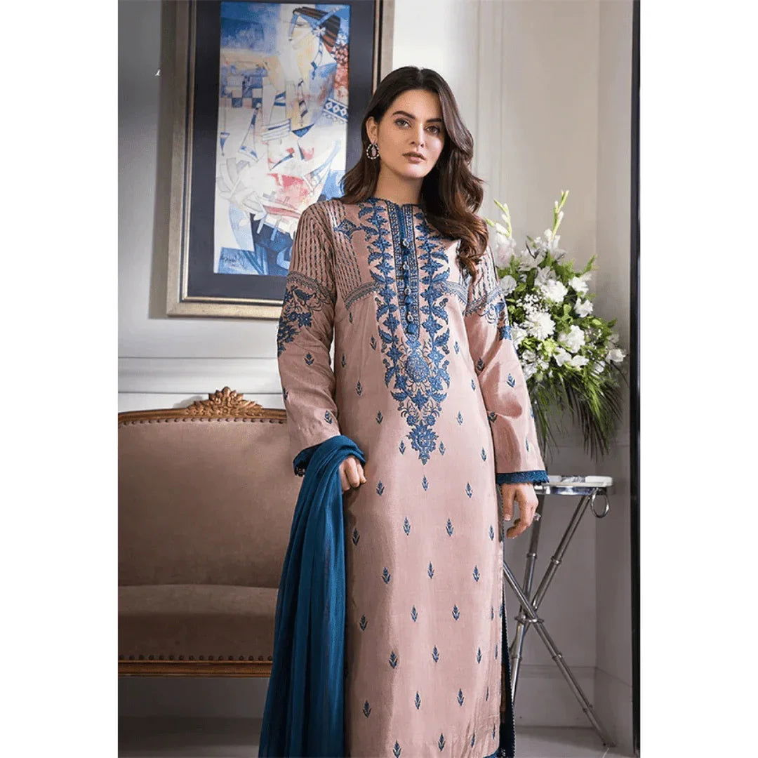 SastaaE SastaaE 3 Piece Unstitched Embroidered Dress on Lawn Cotton fabric along with Chiffon Embroidered Dupatta - Default Title - shoppingkarado.com