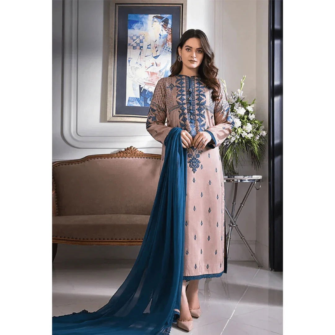 Buy SastaaE 3 Piece Unstitched Embroidered Dress on Lawn Cotton fabric along with Chiffon Embroidered Dupatta Default Title Online - Shopping Karado