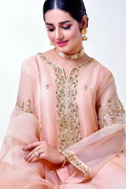 SastaaE 3 pc Unstitched Bridal Dress with full Embroidered and Handwork Shirt and Gotta work Dupatta - Green - Buy Online at Shopping Karado