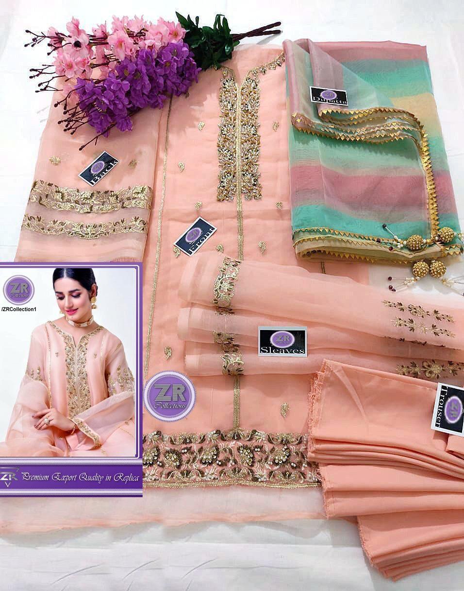 SastaaE 3 pc Unstitched Bridal Dress with full Embroidered and Handwork Shirt and Gotta work Dupatta Green - Shopping Karado Pakistan