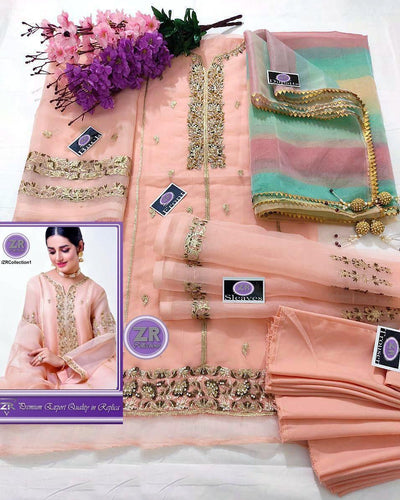 3 pc Unstitched Bridal Dress with full Embroidered and Handwork Shirt and Gotta work Dupatta