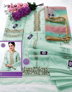 SastaaE 3 pc Unstitched Bridal Dress with full Embroidered and Handwork Shirt and Gotta work Dupatta Green - Shopping Karado