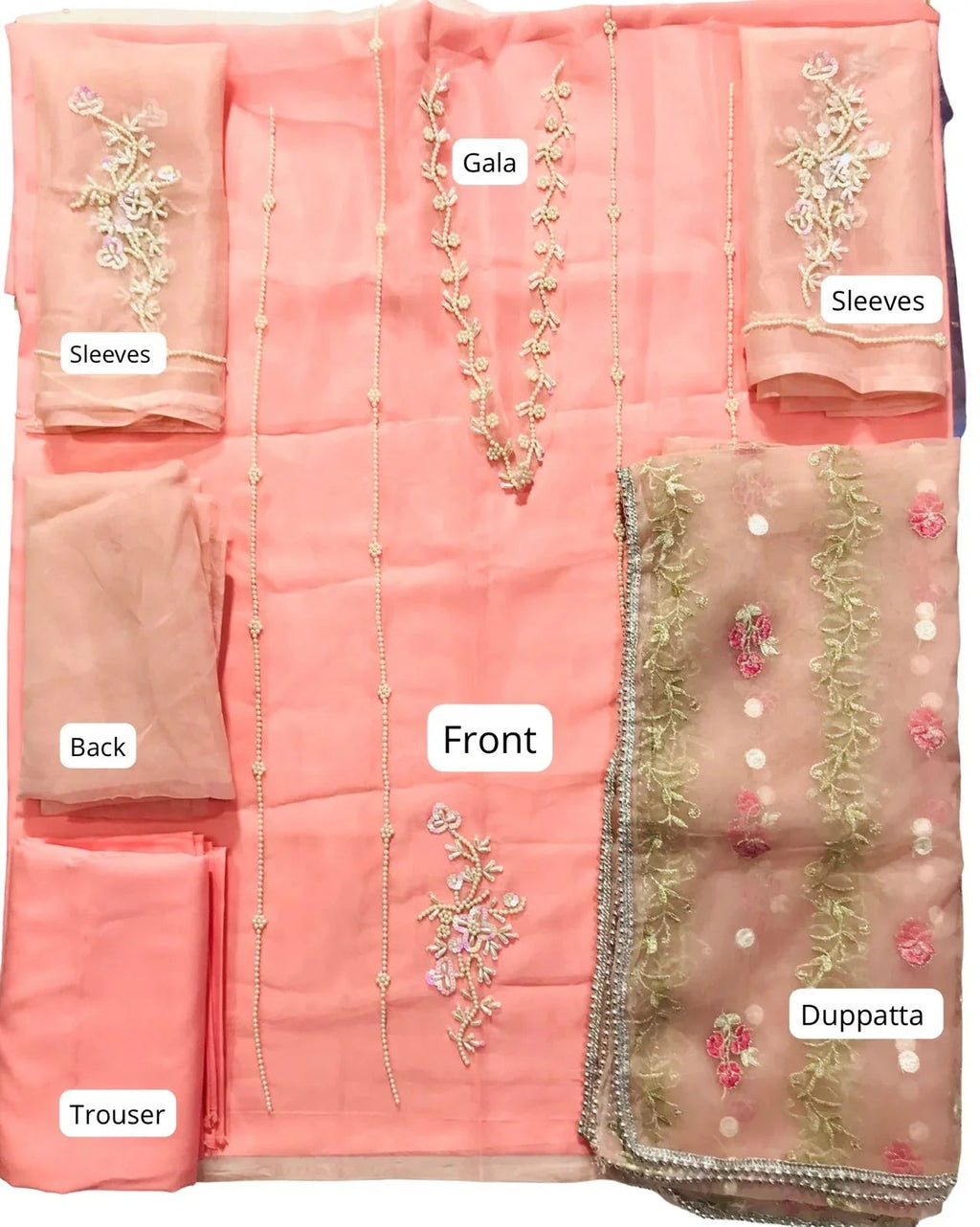 SastaaE Organza 3pc Unstitched Embroidered & Adda Work Dress with Malai Inner Default Title - Shopping Karado Pakistan