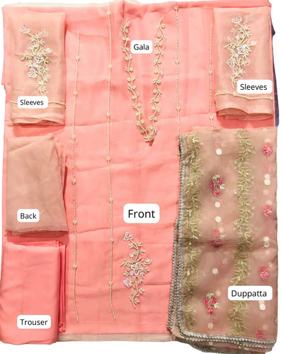 Organza 3pc Unstitched Embroidered & Adda Work Dress with Malai Inner