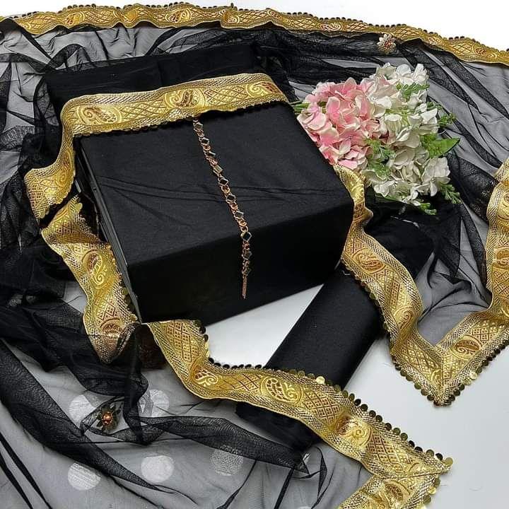 SastaaE Presents Kataan Silk Suit 3pcs Net Gotta Work Duppatta With Plain Katan Silk Shirt & Trouser - Default Title - Buy Online at Shopping Karado