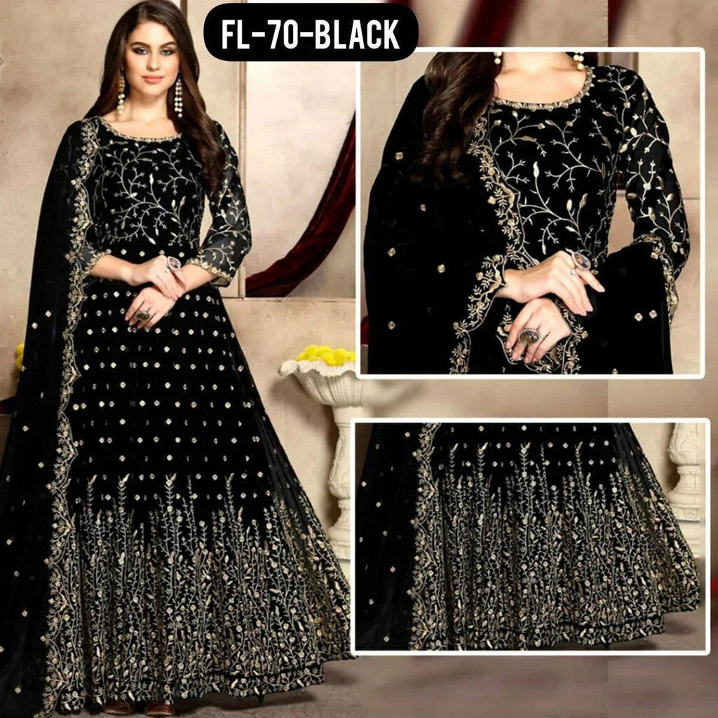 SastaaE Unstitched Womens Chiffon Zari Embroidered Frock/Maxi - Default Title - Buy Online at Shopping Karado