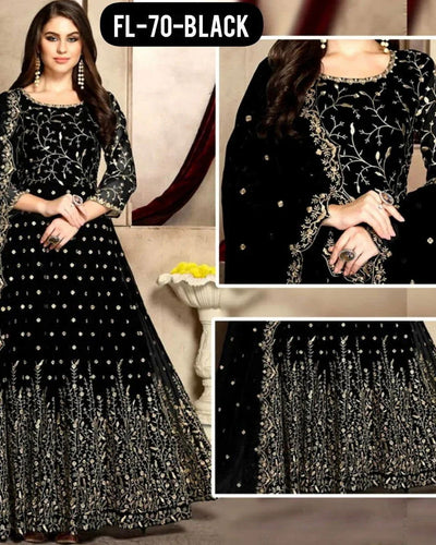 Unstitched Womens Chiffon Zari Embroidered Frock/Maxi