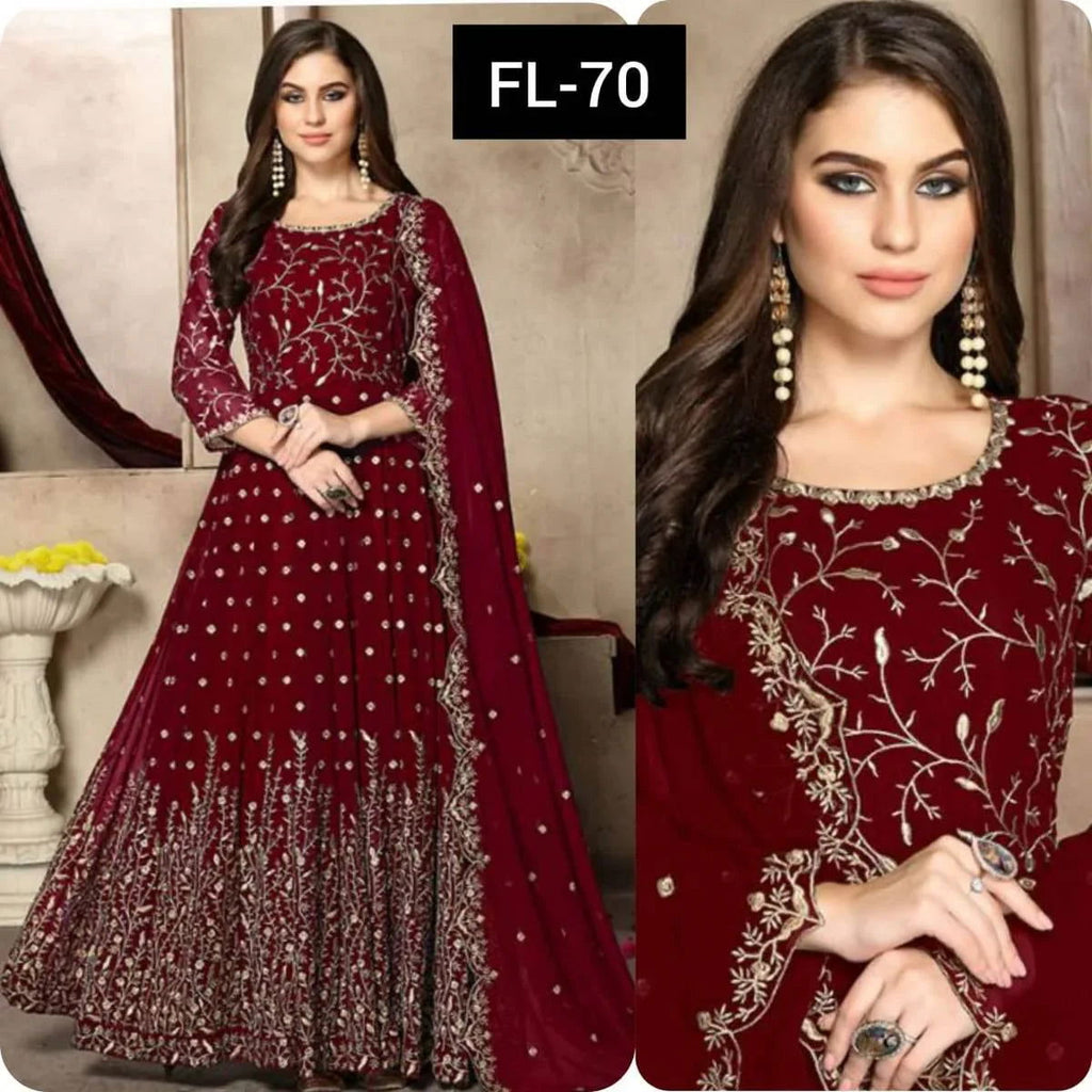 SastaaE Unstitched Womens Chiffon Zari Embroidered Frock/Maxi Default Title - Shopping Karado Pakistan