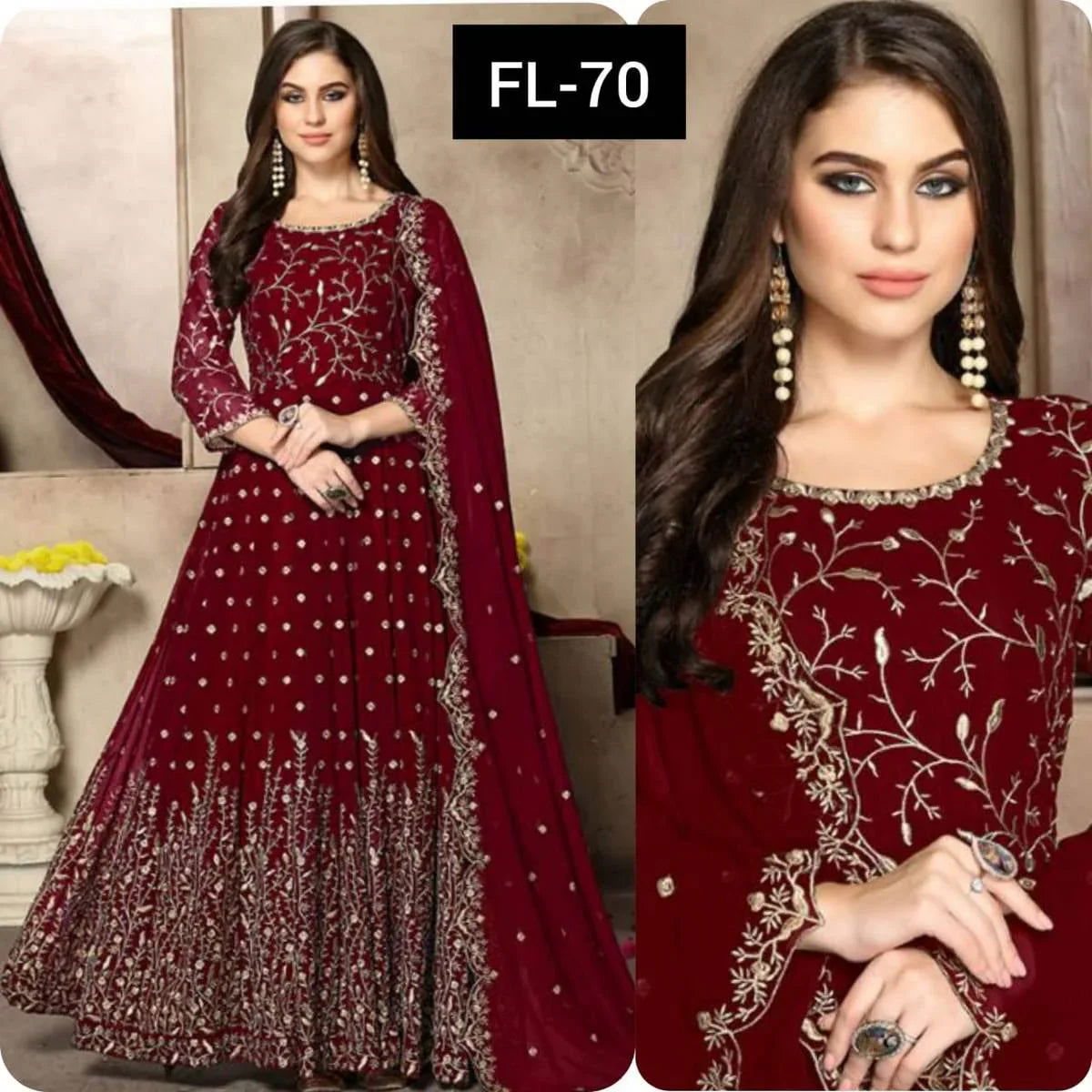 SastaaE Unstitched Womens Chiffon Zari Embroidered Frock/Maxi Default Title - Shopping Karado Pakistan