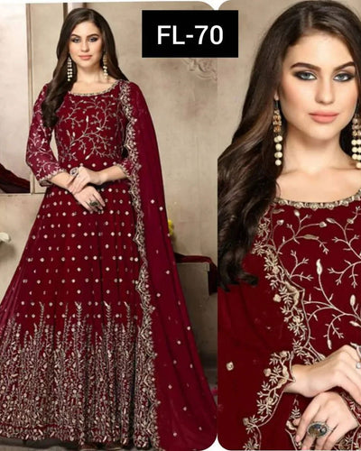 Unstitched Womens Chiffon Zari Embroidered Frock/Maxi