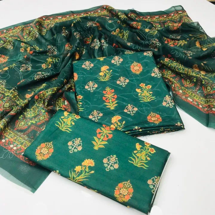 SastaaE Sastaae 3 Pieces Unstitched Indian Chiffon Digital Printed Shifflie Work Dupatta With Digital Printed Lawn Shirt & Trouser - White - shoppingkarado.com