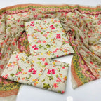 Sastaae 3 Pieces Unstitched Indian Chiffon Digital Printed Shifflie Work Dupatta With Digital Printed Lawn Shirt & Trouser White - Shopping Karado