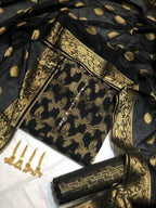 Sastaae Cotton Jacquard 3 Pieces Paper Cotton Banarsi (Shirt,Touser,Duppatta) Black - Shopping Karado Pakistan