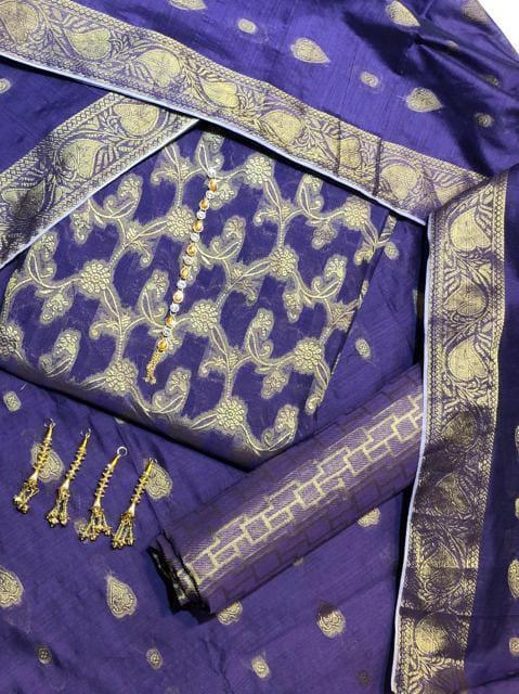 Sastaae Cotton Jacquard 3 Pieces Paper Cotton Banarsi (Shirt,Touser,Duppatta) Black - Shopping Karado Pakistan