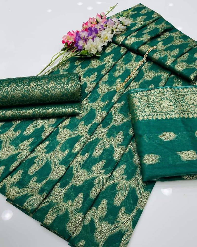 Sastaae Cotton Jacquard 3 Pieces Paper Cotton Banarsi (Shirt,Touser,Duppatta) - Black - Buy Online at Shopping Karado