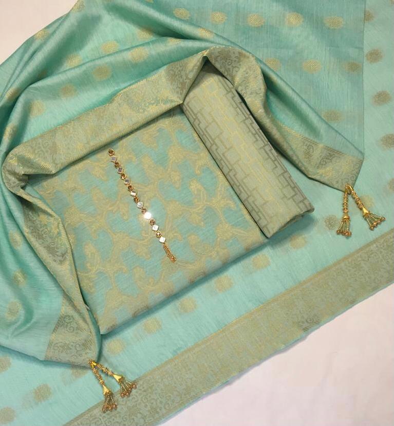 Sastaae Cotton Jacquard 3 Pieces Paper Cotton Banarsi (Shirt,Touser,Duppatta) Black - Shopping Karado