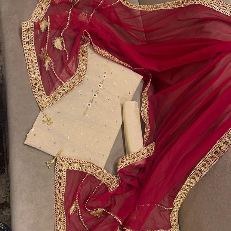 Sastaae Mysoori Suit 3 Pieces Net Gotta Work Duppatta With Mysoori Hand Work Shirt & Mysoori Shabnum Touser - Default Title - Buy Online at Shopping Karado