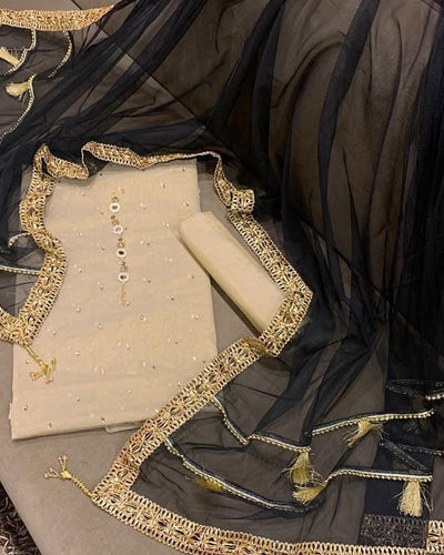 Mysoori Suit 3 Pieces Net Gotta Work Duppatta With Mysoori Hand Work Shirt & Mysoori Shabnum Touser