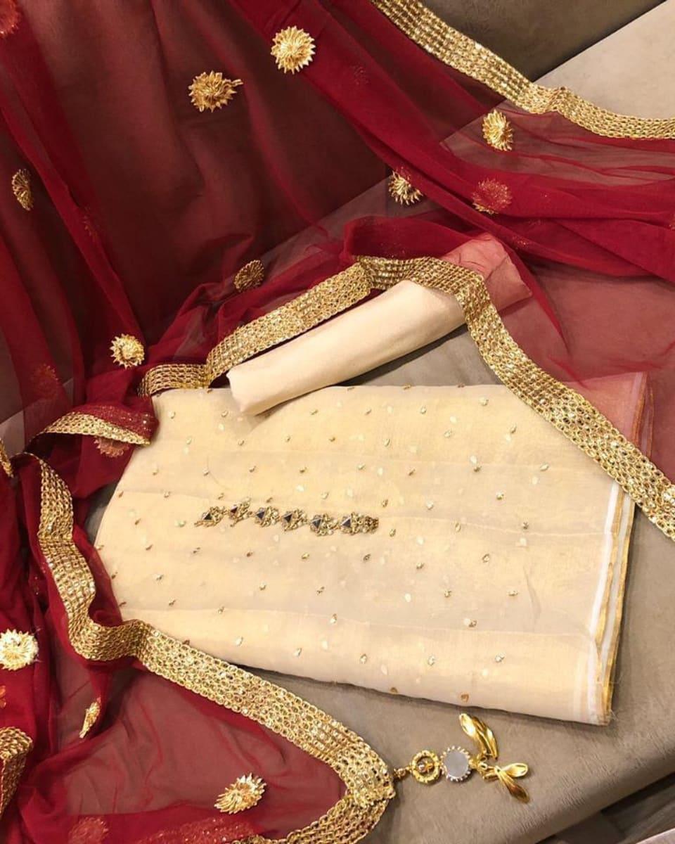 Sastaae Mysoori Suit 3 Pieces Net Gotta Work Duppatta With Mysoori Hand Work Shirt & Mysoori Shabnum Touser - Default Title - Buy Online at Shopping Karado