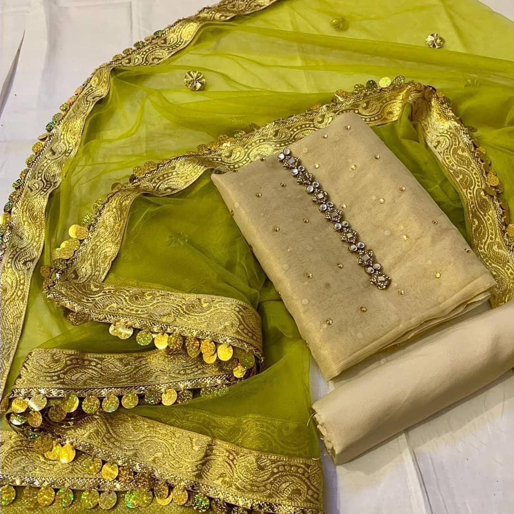 Sastaae Mysoori Suit 3 Pieces Net Gotta Work Duppatta With Mysoori Hand Work Shirt & Mysoori Shabnum Touser Default Title - Shopping Karado Pakistan