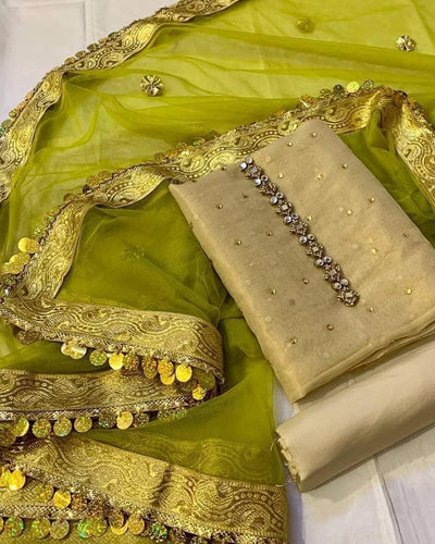 Mysoori Suit 3 Pieces Net Gotta Work Duppatta With Mysoori Hand Work Shirt & Mysoori Shabnum Touser