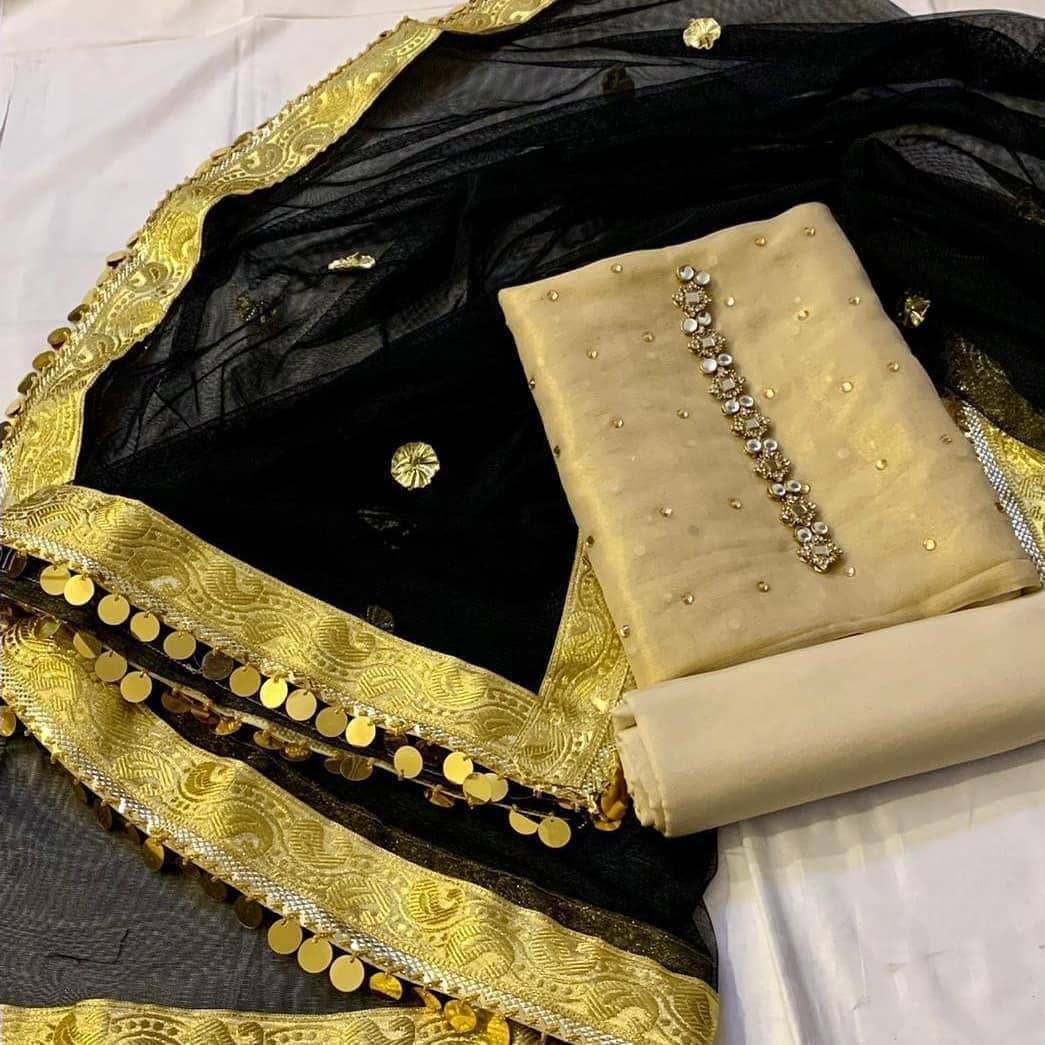 Sastaae Mysoori Suit 3 Pieces Net Gotta Work Duppatta With Mysoori Hand Work Shirt & Mysoori Shabnum Touser - Default Title - Buy Online at Shopping Karado