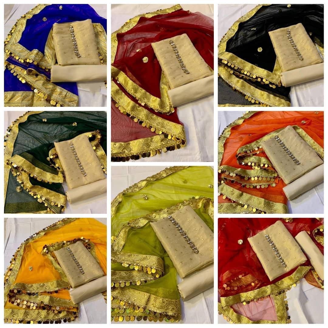 Sastaae Mysoori Suit 3 Pieces Net Gotta Work Duppatta With Mysoori Hand Work Shirt & Mysoori Shabnum Touser Default Title - Shopping Karado Pakistan