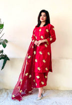 Sastaae Stitched 3pc Floral Embroidered Dress Black - Shopping Karado Pakistan