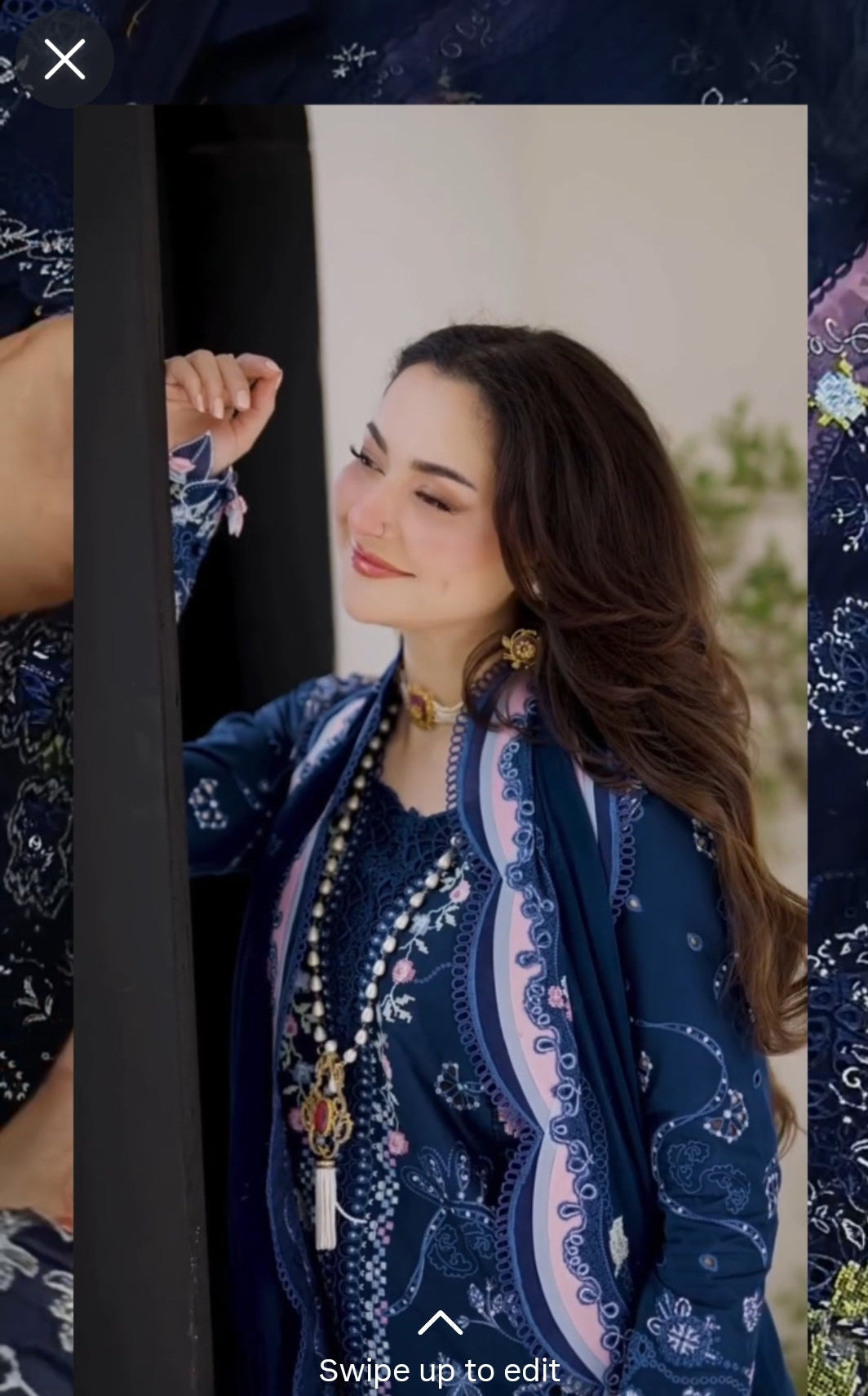 Buy 3Pc Qalamkar Blue  Lawn Online at Shopping Karado - Premium Quality Unstitched Suit