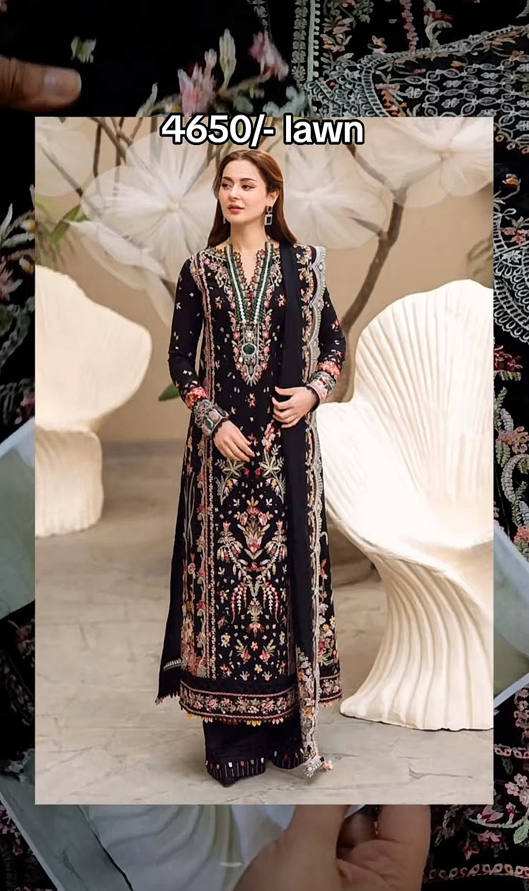 Buy 3Pc Hania Black Lawn Online at Shopping Karado - Premium Quality Unstitched Suit