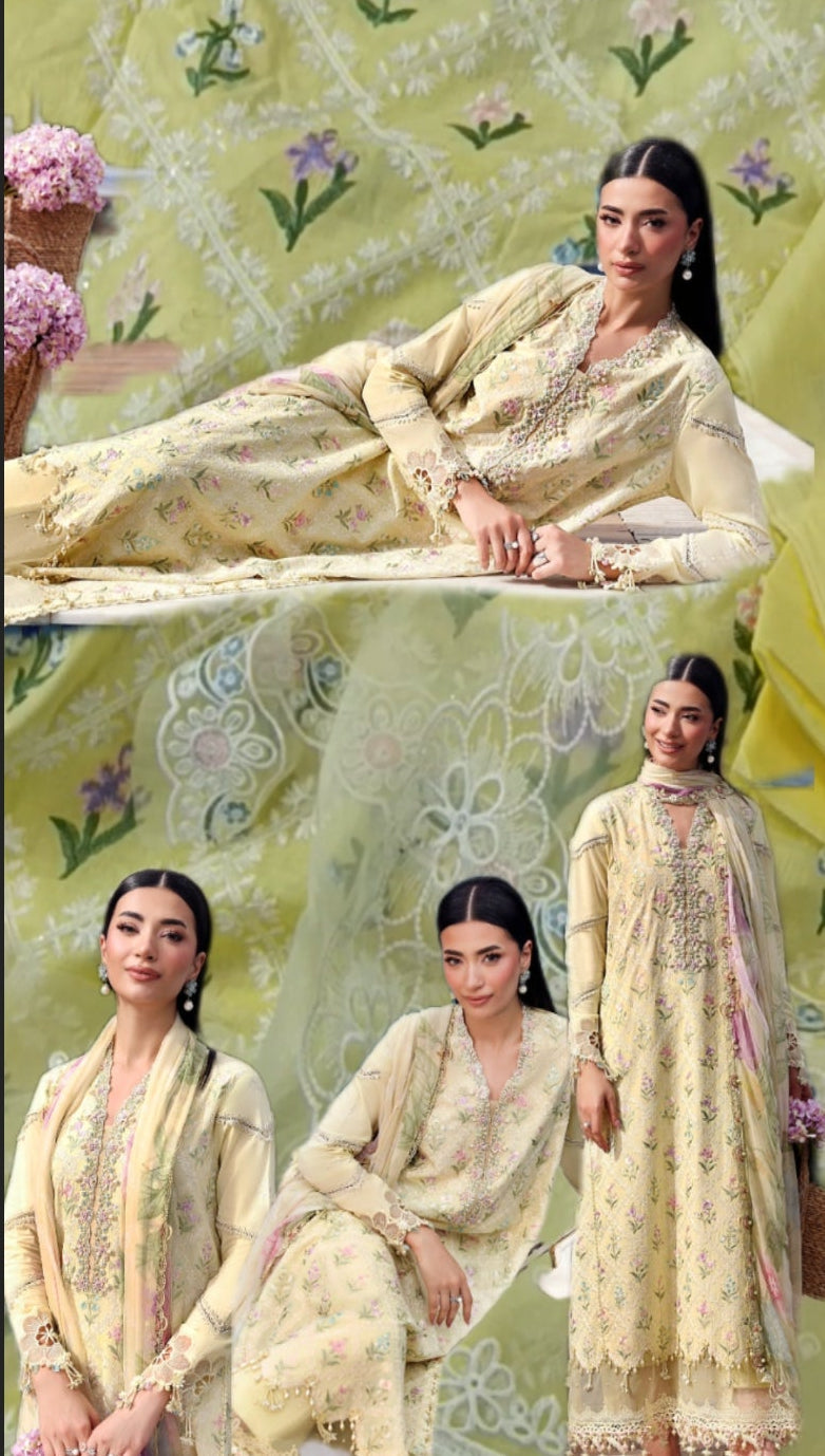 Buy 3Pc Maria B Yellow Lawn Online at Shopping Karado - Premium Quality Unstitched Suit
