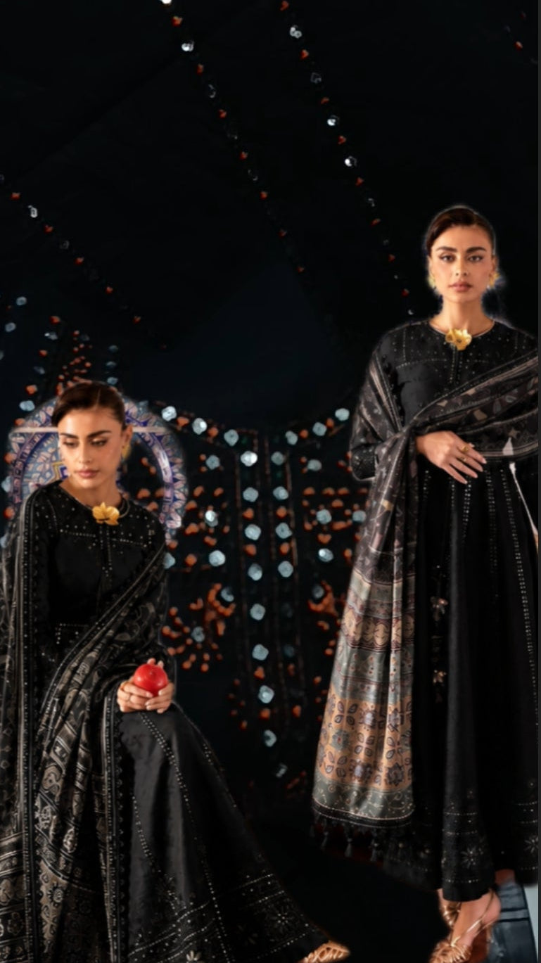 Buy 3Pc Jazmin Frock Black Online at Shopping Karado - Premium Quality Unstitched Suit