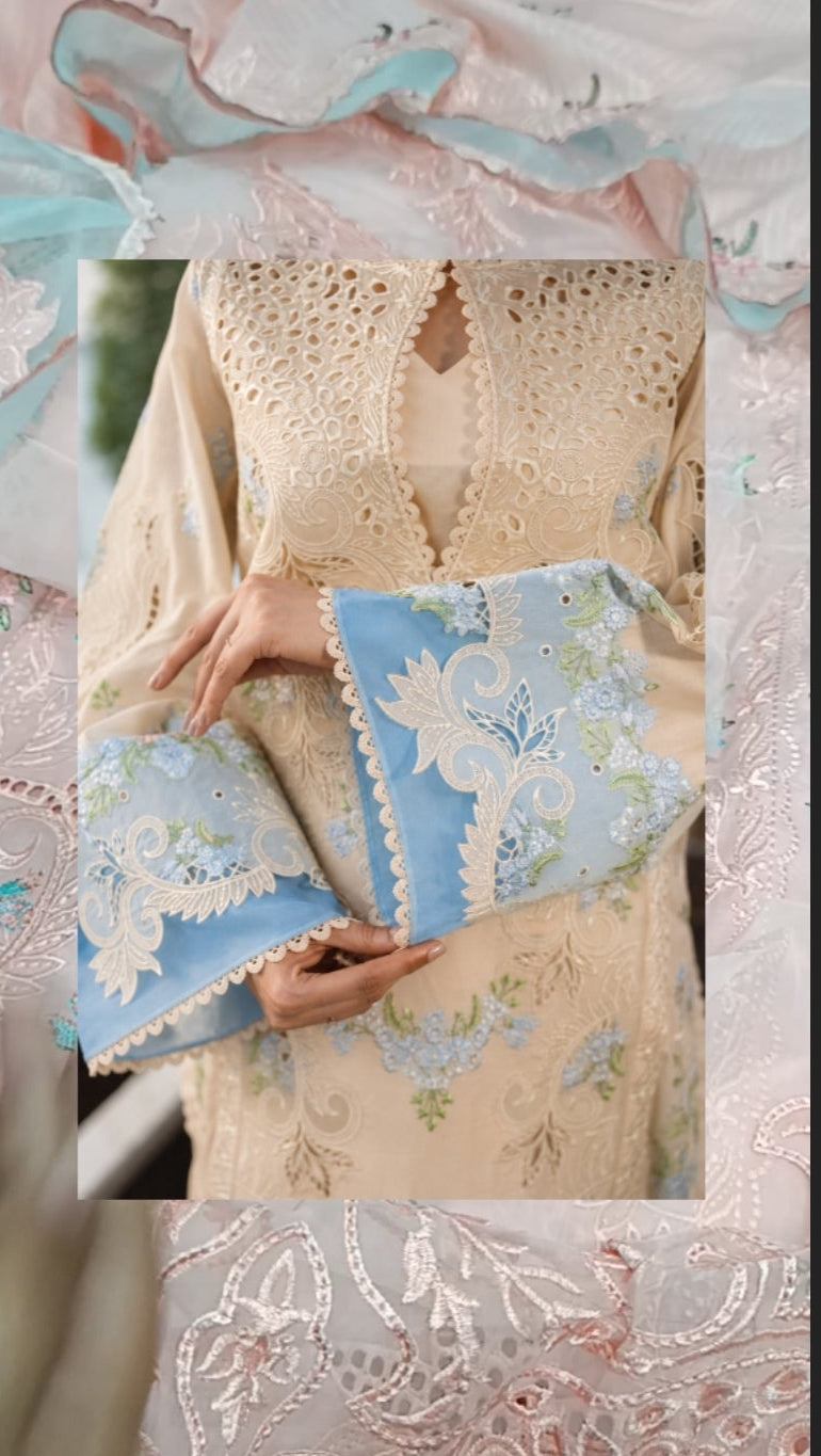 Buy 3Pc Kavish With Blue Patti Lawn Online at Shopping Karado - Premium Quality Unstitched Suit