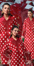 Buy 3Pc Polka Dot Red Law Online at Shopping Karado - Premium Quality Unstitched Suit