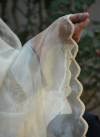 Luxury Pure Organza Dupatta with Jacquard Weave, Beadwork, Mirrors & Embroidered Cutwork Border