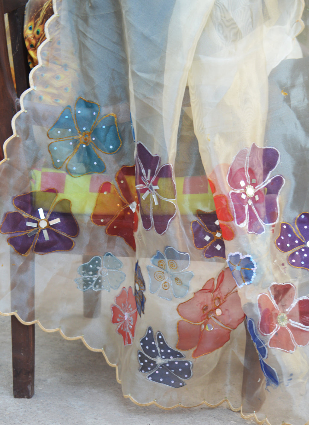 Luxury Pure Organza Dupatta with Jacquard Weave, Beadwork, Mirrors & Embroidered Cutwork Border
