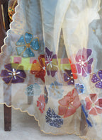 Luxury Pure Organza Dupatta with Jacquard Weave, Beadwork, Mirrors & Embroidered Cutwork Border