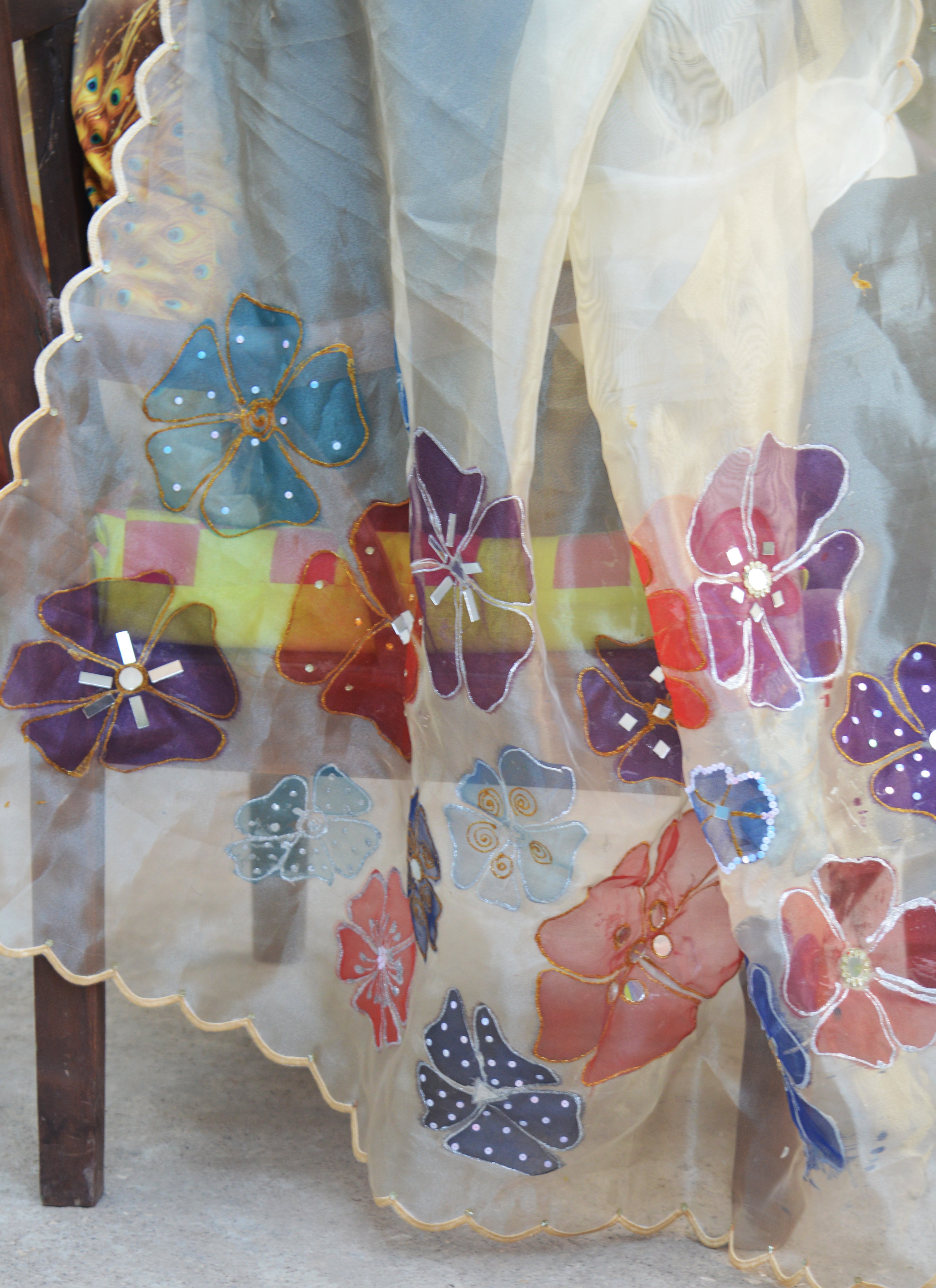 Luxury Pure Organza Dupatta with Jacquard Weave, Beadwork, Mirrors & Embroidered Cutwork Border