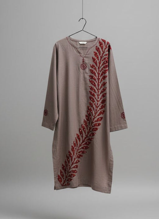 Stitched Cotton Kurta – Ajrak Leafy Appliqué