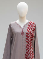 Stitched Cotton Kurta – Ajrak Leafy Appliqué