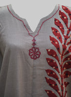 Stitched Cotton Kurta – Ajrak Leafy Appliqué