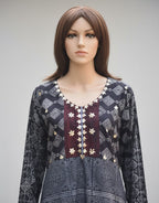 Stitched Frock Kurta Organic Dyed Hand Block Printed Ajrak Indigo Cotton