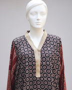 Stitched Kurta Organic Dyed Hand Block Printed Ajrak Design Dress – Linen with Gotta Patti