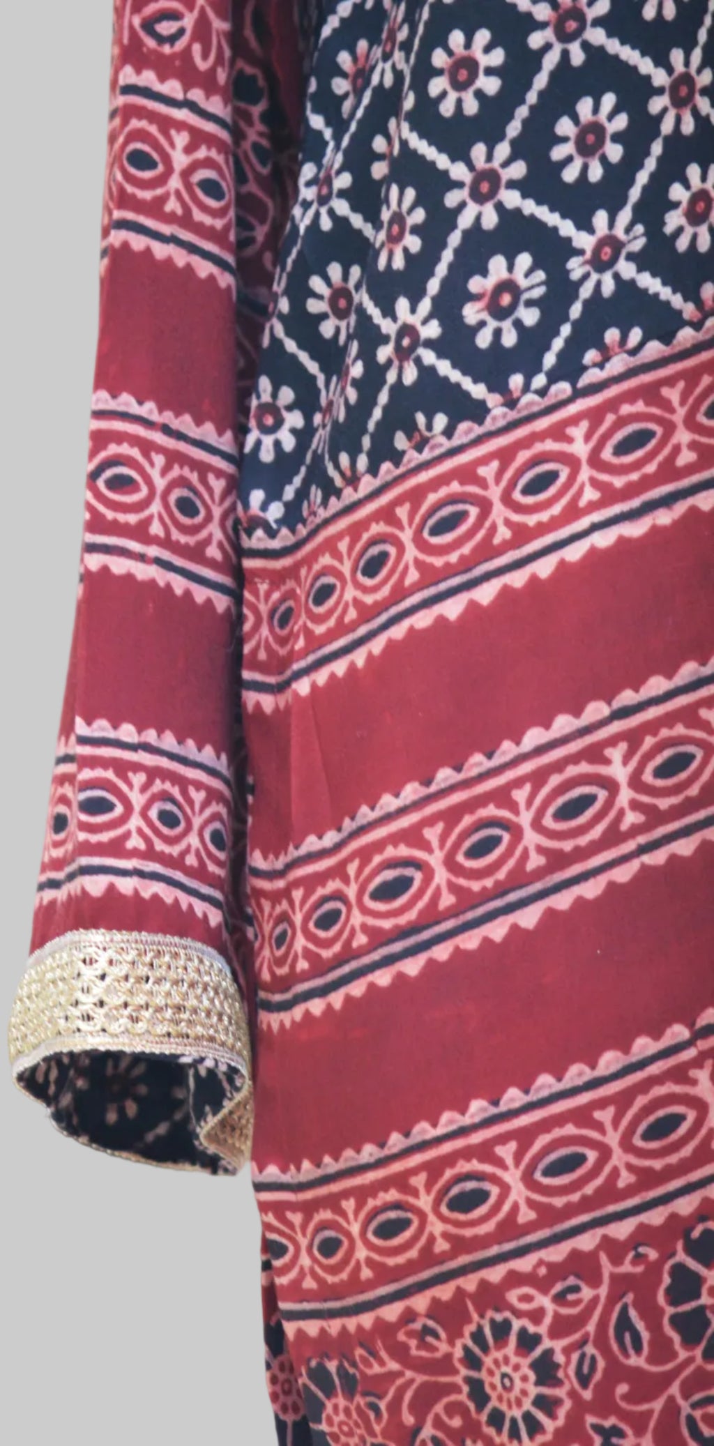 Stitched Kurta Organic Dyed Hand Block Printed Ajrak Design Dress – Linen with Gotta Patti