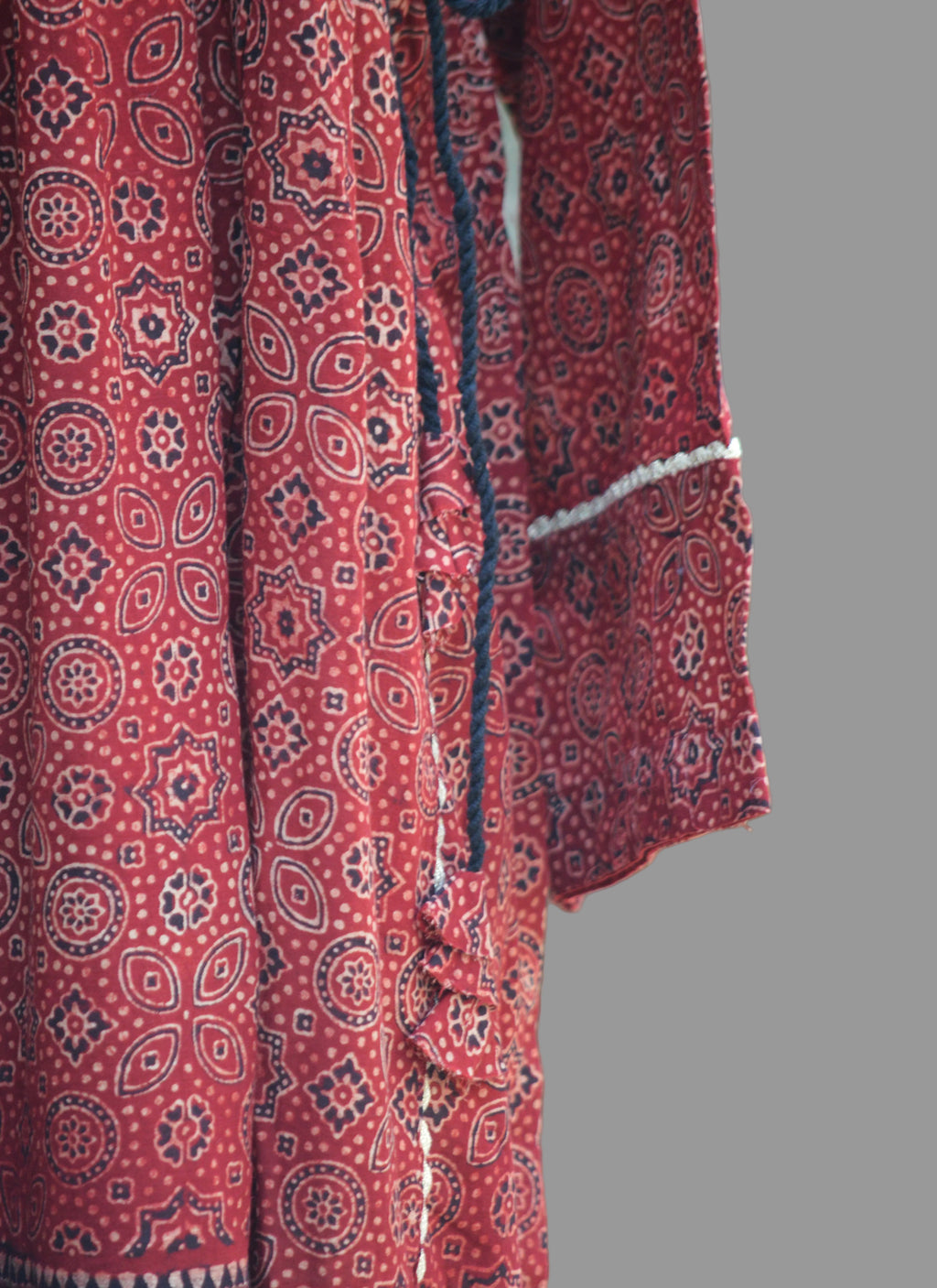 Stitched Angrakha Organic Dyed Hand Block Printed Ajrak Dress – Lawn Fabric