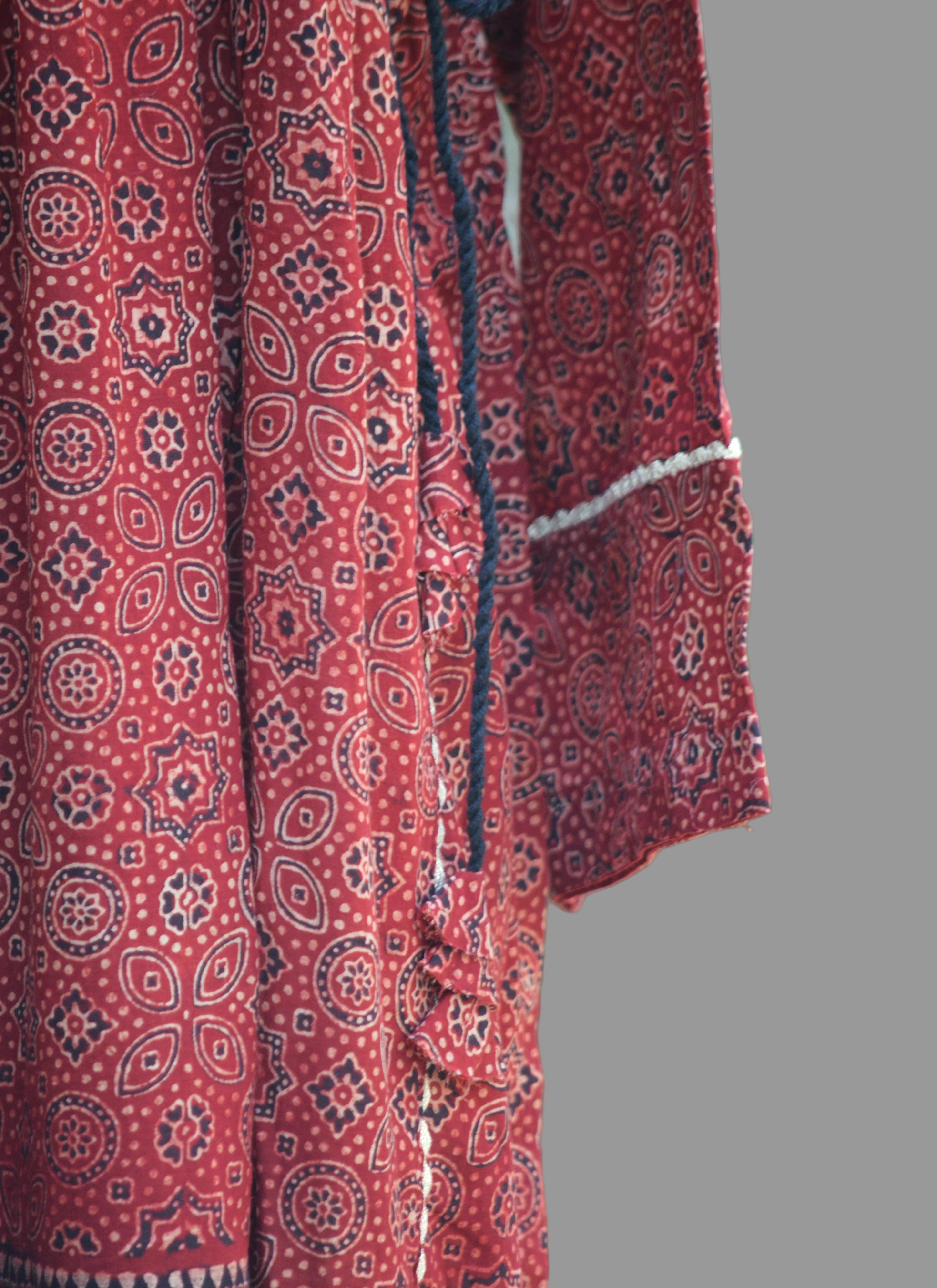 Stitched Angrakha Organic Dyed Hand Block Printed Ajrak Dress – Lawn Fabric