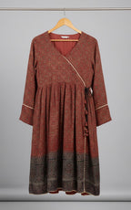 Stitched Angrakha Organic Dyed Hand Block Printed Ajrak Dress – Lawn Fabric