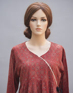 Stitched Angrakha Organic Dyed Hand Block Printed Ajrak Dress – Lawn Fabric