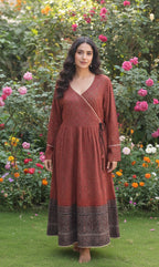 Stitched Angrakha Organic Dyed Hand Block Printed Ajrak Dress – Lawn Fabric